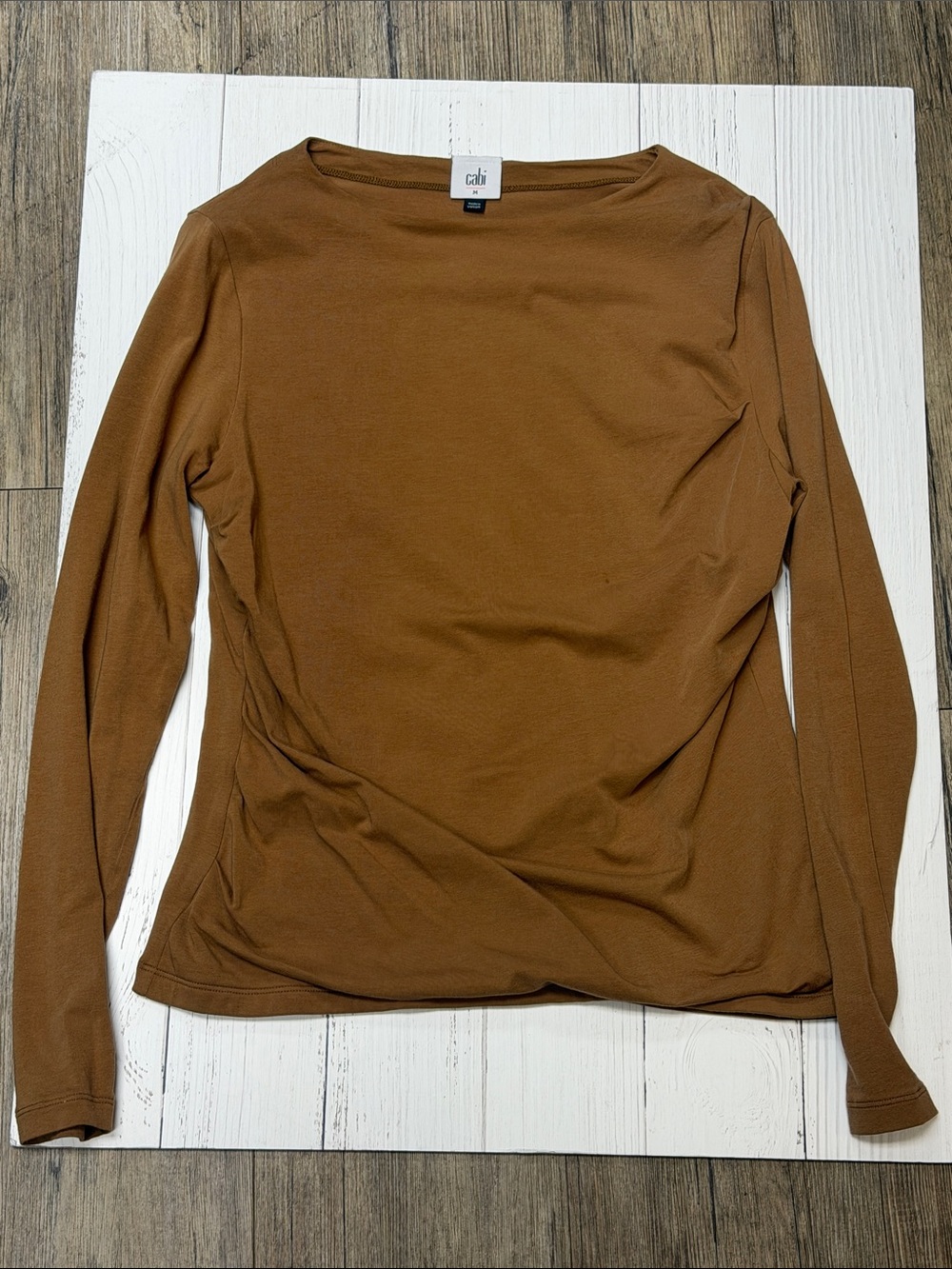 CAbi Uptown Tee Long-Sleeve Top in Cognac Brown